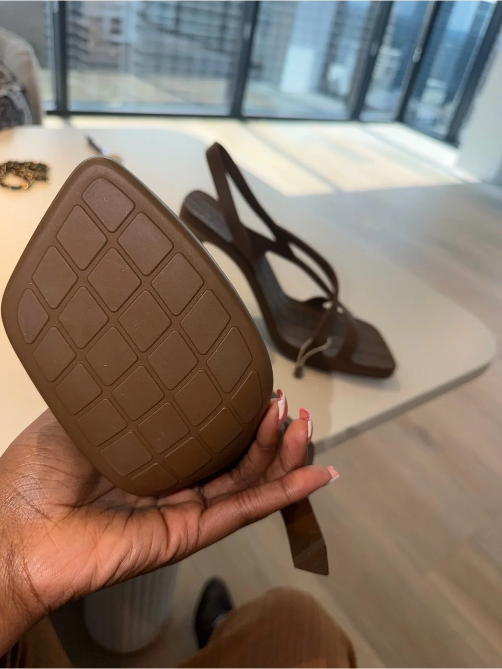 Bottega Veneta Chocolate Brown Strappy Square-Toe Slingback Heels